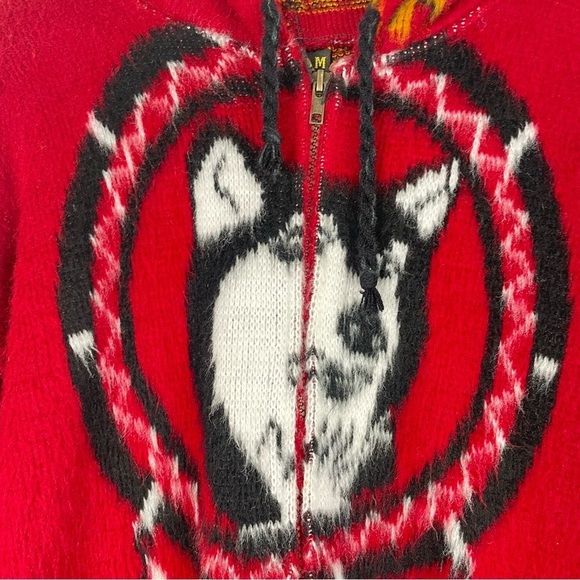 Ruminahui Wool Full Zip Sweater Mens Dream Catcher Long Sleeve Wolf Jacket Red - Picture 4 of 10